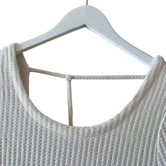 NWT Chaser Revolve Cream Ivory V BACK THERMAL TEE Rice Long Sleeves Dolman M - Picture 2 of 11
